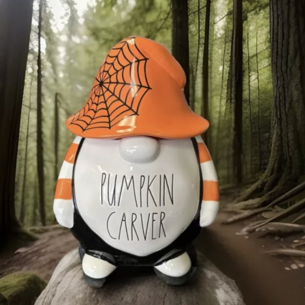 NIB Rae Dunn Pumpkin Carver Gnome cookie jar treat Canister